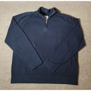 LL Bean Sweater Men's Large Navy Blue 1/4 Zip Pullover 95% Cotton 5% Cashmere